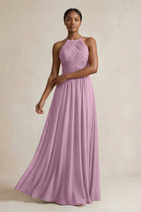 Halter Pleated Chiffon A - Line Bridesmaid Dress in Wisteria - KISS BRIDAL Bridesmaid Dresses