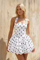 Halter Polka Dot Bubble Mini Dress in White - SHE IS ME