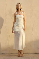 Halter Ruched Maxi Dress in Ivory - KISS BRIDAL