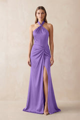 Halter Ruched Sheath Satin Bridesmaid Dress in Lilac - KISS BRIDAL Bridesmaid Dresses
