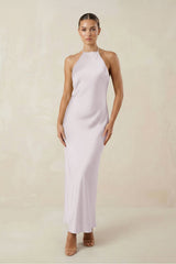 Halter Satin Sheath Midi Bridesmaid Dress in Dusk - KISS BRIDAL Bridesmaid Dresses