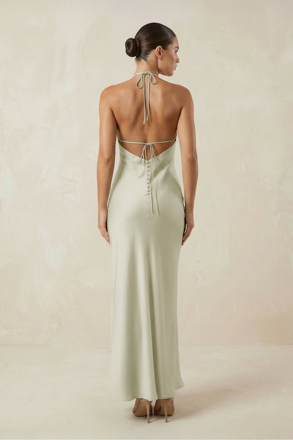 Halter Satin Sheath Midi Bridesmaid Dress in Frost - KISS BRIDAL Bridesmaid Dresses