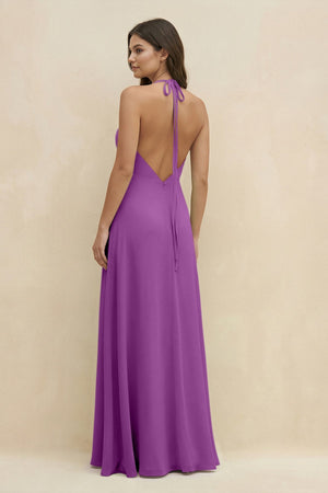 Halter Sheath Long Chiffon Bridesmaid Dress in Amethyst - SHE IS ME BRIDESMAID DRESSES