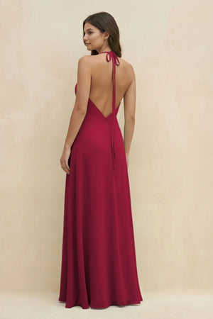 Halter Sheath Long Chiffon Bridesmaid Dress in Berry - SHE IS ME BRIDESMAID DRESSES