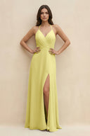 Halter Sheath Long Chiffon Bridesmaid Dress in Buttercup - SHE IS ME BRIDESMAID DRESSES