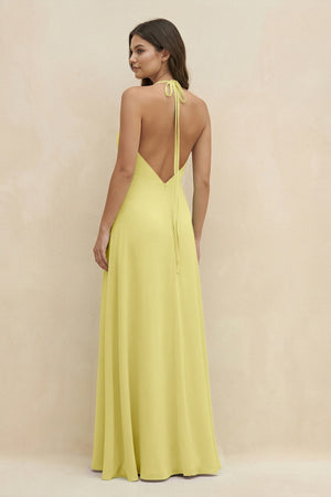 Halter Sheath Long Chiffon Bridesmaid Dress in Buttercup - SHE IS ME BRIDESMAID DRESSES