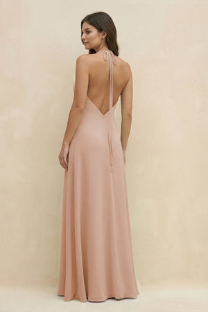 Halter Sheath Long Chiffon Bridesmaid Dress in Champagne Rose - SHE IS ME BRIDESMAID DRESSES