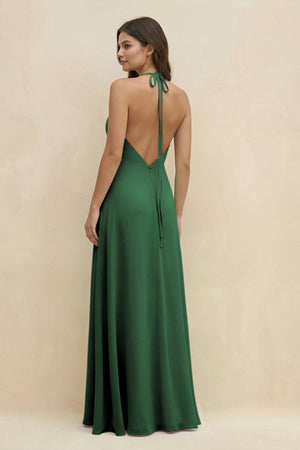 Halter Sheath Long Chiffon Bridesmaid Dress in Dark Green - SHE IS ME BRIDESMAID DRESSES