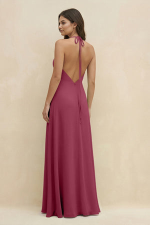 Halter Sheath Long Chiffon Bridesmaid Dress in Desert Rose - SHE IS ME BRIDESMAID DRESSES
