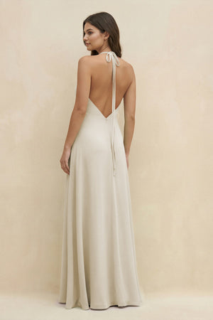 Halter Sheath Long Chiffon Bridesmaid Dress in Dove Gray - SHE IS ME BRIDESMAID DRESSES