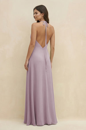 Halter Sheath Long Chiffon Bridesmaid Dress in Dusk - SHE IS ME BRIDESMAID DRESSES