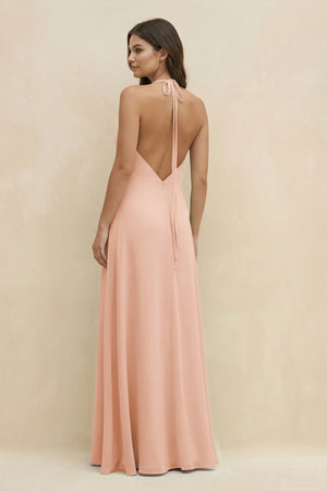 Halter Sheath Long Chiffon Bridesmaid Dress in English Rose - SHE IS ME BRIDESMAID DRESSES