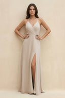 Halter Sheath Long Chiffon Bridesmaid Dress in Frost - SHE IS ME BRIDESMAID DRESSES