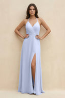 Halter Sheath Long Chiffon Bridesmaid Dress in Ice - SHE IS ME BRIDESMAID DRESSES