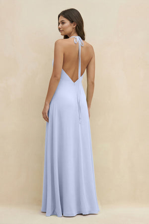Halter Sheath Long Chiffon Bridesmaid Dress in Ice - SHE IS ME BRIDESMAID DRESSES