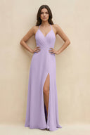 Halter Sheath Long Chiffon Bridesmaid Dress in Lavender - SHE IS ME BRIDESMAID DRESSES