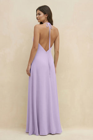 Halter Sheath Long Chiffon Bridesmaid Dress in Lavender - SHE IS ME BRIDESMAID DRESSES