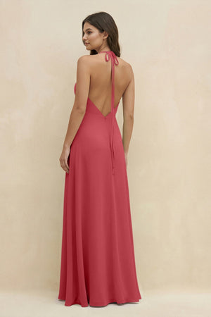 Halter Sheath Long Chiffon Bridesmaid Dress in Merlot - SHE IS ME BRIDESMAID DRESSES