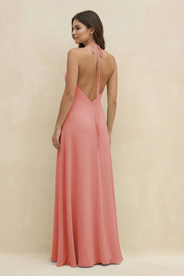 Halter Sheath Long Chiffon Bridesmaid Dress in Mulberry - SHE IS ME BRIDESMAID DRESSES
