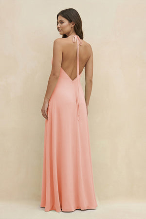Halter Sheath Long Chiffon Bridesmaid Dress in Rose Petal - SHE IS ME BRIDESMAID DRESSES