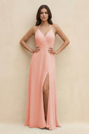 Halter Sheath Long Chiffon Bridesmaid Dress in Rose Petal - SHE IS ME BRIDESMAID DRESSES