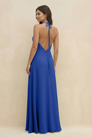 Halter Sheath Long Chiffon Bridesmaid Dress in Royal Blue - SHE IS ME BRIDESMAID DRESSES