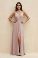 Halter Sheath Long Chiffon Bridesmaid Dress in Toffee - SHE IS ME BRIDESMAID DRESSES