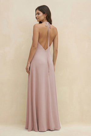 Halter Sheath Long Chiffon Bridesmaid Dress in Toffee - SHE IS ME BRIDESMAID DRESSES