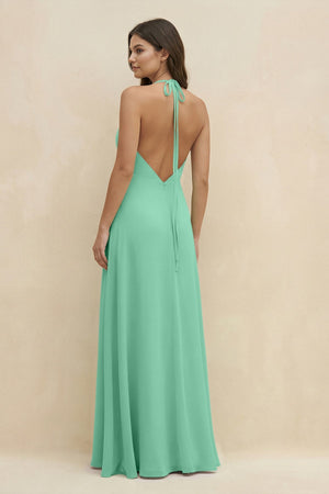 Halter Sheath Long Chiffon Bridesmaid Dress in Turquoise - SHE IS ME BRIDESMAID DRESSES