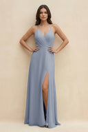 Halter Sheath Long Chiffon Bridesmaid Dress in Twilight - SHE IS ME BRIDESMAID DRESSES