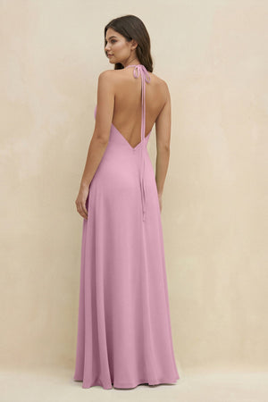 Halter Sheath Long Chiffon Bridesmaid Dress in Vintage Mauve - SHE IS ME BRIDESMAID DRESSES