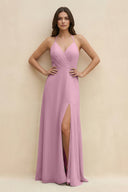 Halter Sheath Long Chiffon Bridesmaid Dress in Vintage Mauve - SHE IS ME BRIDESMAID DRESSES