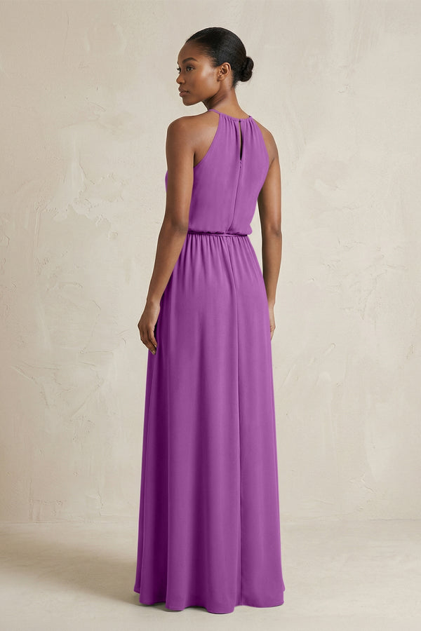 Halter Sheath Ruched Chiffon Bridesmaid Dress in Amethyst - SHE IS ME Bridesmaid Dresses