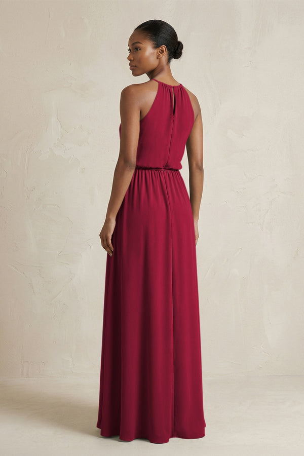 Halter Sheath Ruched Chiffon Bridesmaid Dress in Berry - SHE IS ME Bridesmaid Dresses