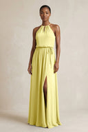 Halter Sheath Ruched Chiffon Bridesmaid Dress in Buttercup - SHE IS ME Bridesmaid Dresses