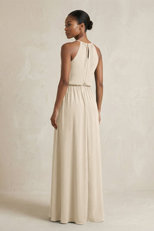 Halter Sheath Ruched Chiffon Bridesmaid Dress in Champagne - SHE IS ME Bridesmaid Dresses
