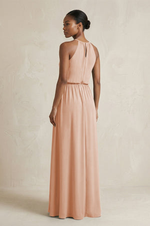 Halter Sheath Ruched Chiffon Bridesmaid Dress in Champagne Rose - SHE IS ME Bridesmaid Dresses
