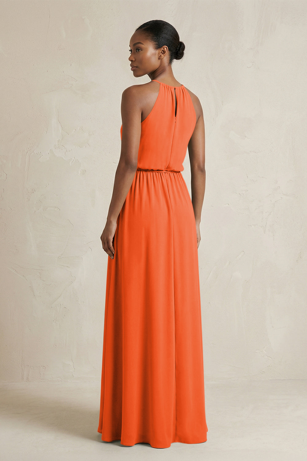 Halter Sheath Ruched Chiffon Bridesmaid Dress in Cinnamon