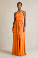 Halter Sheath Ruched Chiffon Bridesmaid Dress in Cinnamon - SHE IS ME Bridesmaid Dresses