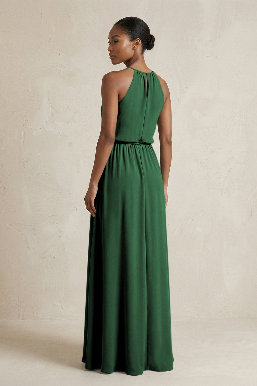 Halter Sheath Ruched Chiffon Bridesmaid Dress in Dark Green - KISS BRIDAL Bridesmaid Dresses