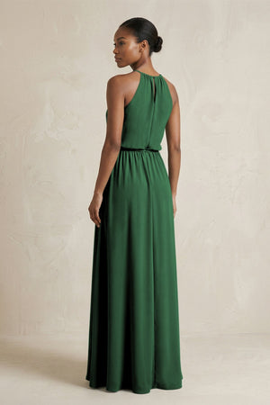 Halter Sheath Ruched Chiffon Bridesmaid Dress in Dark Green - SHE IS ME Bridesmaid Dresses