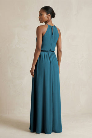Halter Sheath Ruched Chiffon Bridesmaid Dress in Dark Teal - SHE IS ME Bridesmaid Dresses