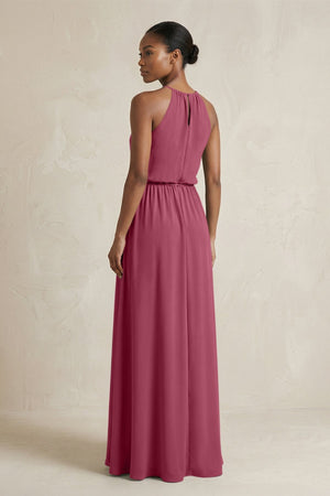 Halter Sheath Ruched Chiffon Bridesmaid Dress in Desert Rose - SHE IS ME Bridesmaid Dresses
