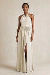 Halter Sheath Ruched Chiffon Bridesmaid Dress in Dove Gray - KISS BRIDAL Bridesmaid Dresses