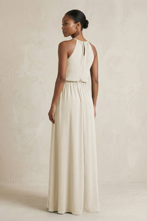 Halter Sheath Ruched Chiffon Bridesmaid Dress in Dove Gray - SHE IS ME Bridesmaid Dresses