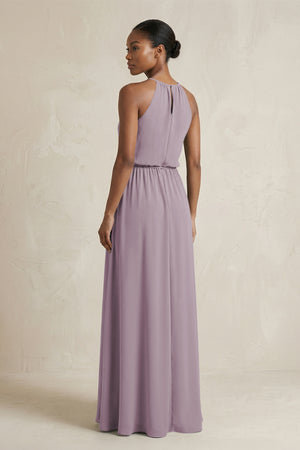 Halter Sheath Ruched Chiffon Bridesmaid Dress in Dusk (2) | KISSBRIDAL