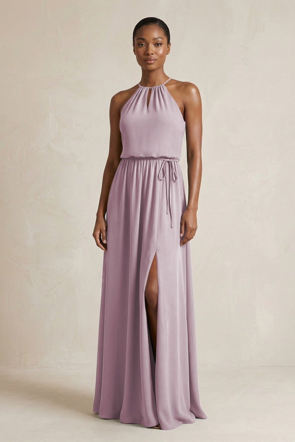 Halter Sheath Ruched Chiffon Bridesmaid Dress in Dusk - KISS BRIDAL Bridesmaid Dresses
