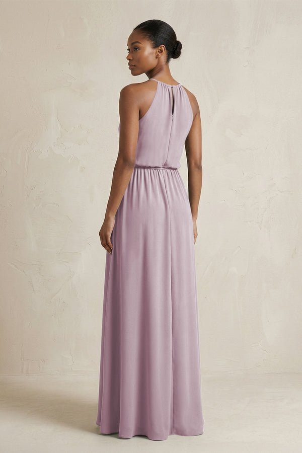 Halter Sheath Ruched Chiffon Bridesmaid Dress in Dusk - SHE IS ME Bridesmaid Dresses