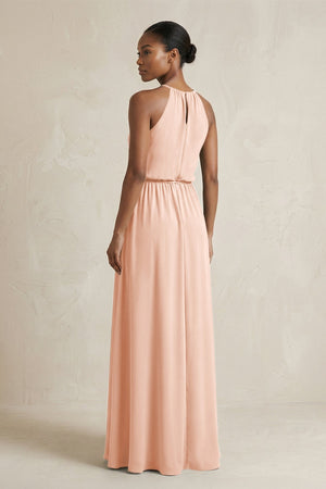 Halter Sheath Ruched Chiffon Bridesmaid Dress in English Rose - SHE IS ME Bridesmaid Dresses