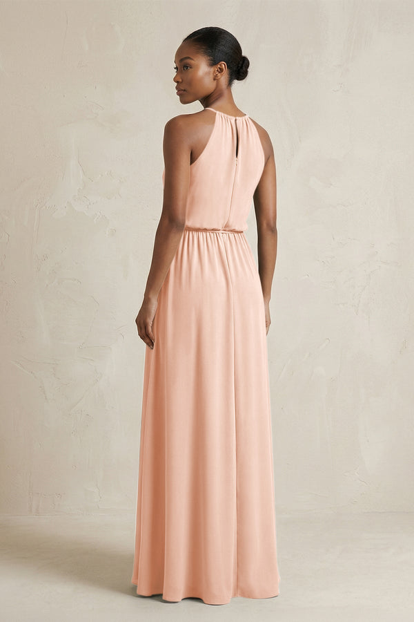Halter Sheath Ruched Chiffon Bridesmaid Dress in English Rose - SHE IS ME Bridesmaid Dresses